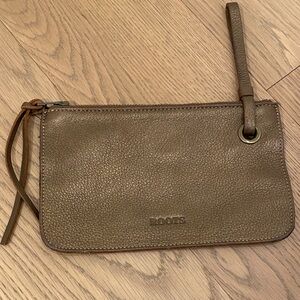Roots Tan Leather Wristlet